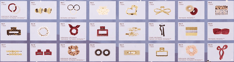 Ebelin Haarschmuck Adventskalender 2025 Inhalt